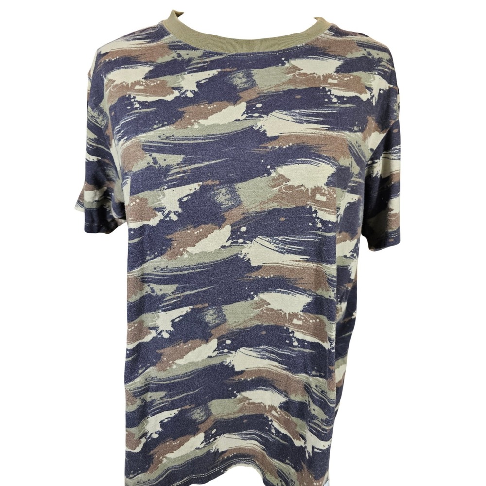 WeSC Conspiracy Unisex Camo Brushstroke Tiger Stripe T-Shirt Brown Green